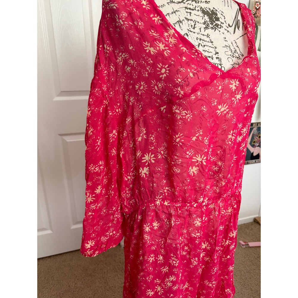 Free People Rare Feelings Maxi Dress Pink Floral V-Neck Long Sleeve Boho Size M - Picture 4 of 8